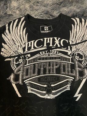 South Pole Black Short Sleeve Graphic Tee with White Wing Print